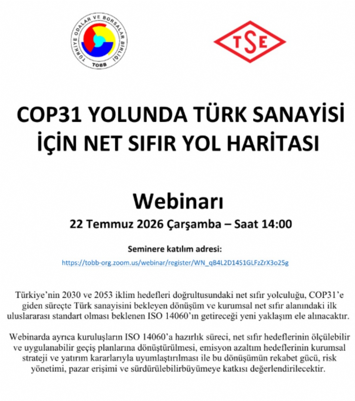COP31 Yolunda Türk Sanayisi İçin Net Sıfır Yol Haritası Webinarı Gerçekleşti