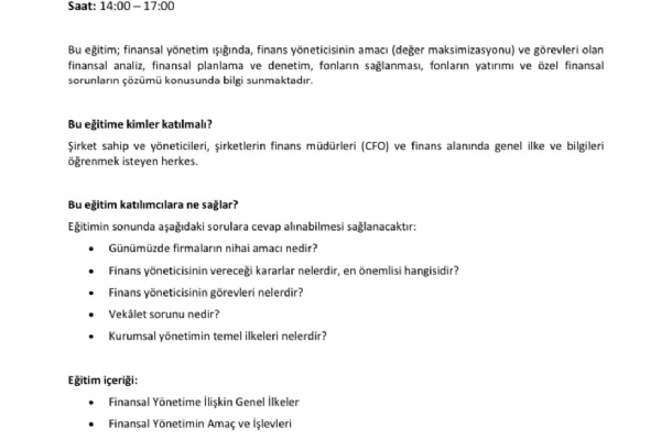 Her Yöneticinin Bilmesi Gereken Finansal Bilgiler Eğitimi Gerçekleşti