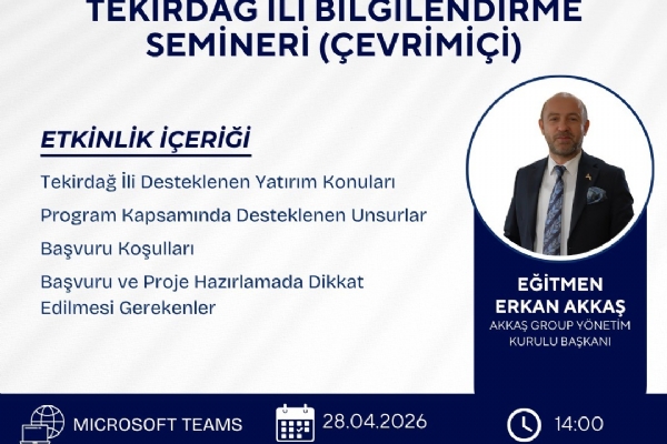Yerel Kalk�nma Hamlesi Program� Tekirda� �li �evrimi�i Bilgilendirme Semineri Daveti Hak.