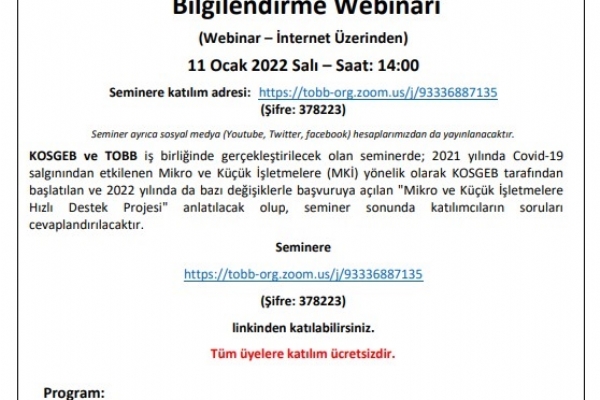 Covid-19 Kapsamında Mikro ve Küçük İşletmelere Hızlı Destek Programı Bilgilendirme Webinarı Gerçekleşti