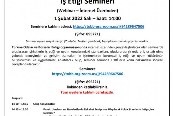 TOBB Tedariki Gelitirme Program: Deneyimler ve Uygulamalarla  Etii Semineri Gerekleti