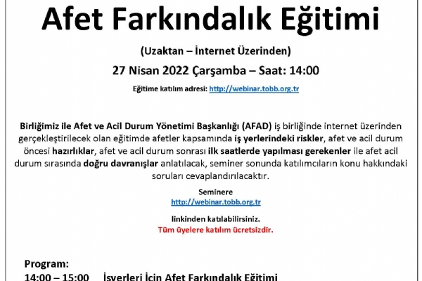 İşyerleri İçin Afet Farkındalık Eğitimi Gerçekleşti