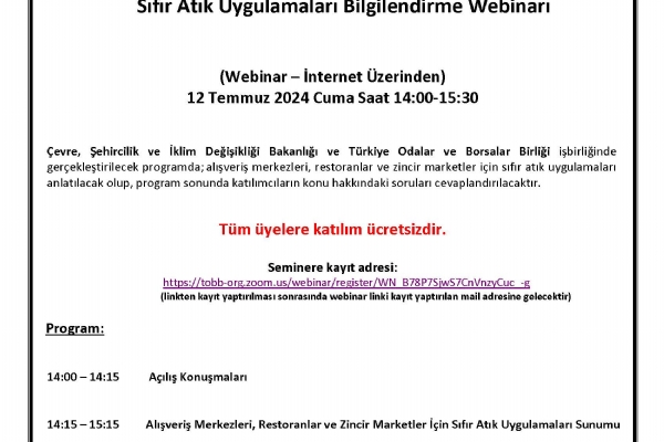 Alveri Merkezleri, Restoranlar ve Zincir Marketler in Sfr Atk Uygulamalar Bilgilendirme Webinar Gerekleti