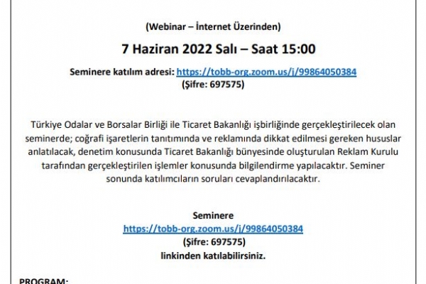Ticaret Bakanl Nezdinde Corafi aretlerin Tantm ve Denetlenmesi Bilgilendirme Semineri Gerekleti