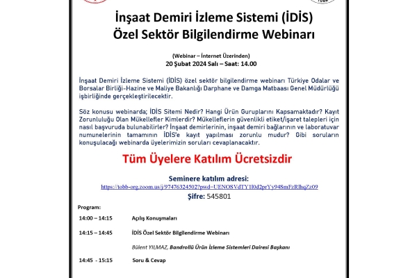İnşaat Demiri İzleme Sistemi (İDİS) Özel Sektör Bilgilendirme Webinarı Gerçekleşti