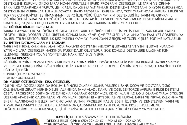 Türkiye´de Tarım ve Kırsal Kalkınma Destekleri Eğitimi Gerçekleşti