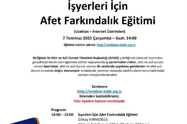 İşyerleri İçin Afet Farkındalık Eğitimi Düzenlendi