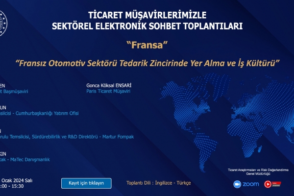 Ticaret Müşavirlerimizle Elektronik Sohbetler Kaplamında Düzenlenen “Fransa” Toplantısı Online Olarak Gerçekleşti