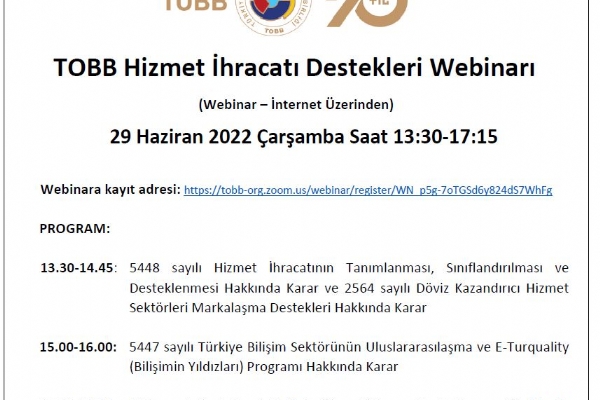 TOBB Hizmet hracat Destekleri Webinar Gerekleti