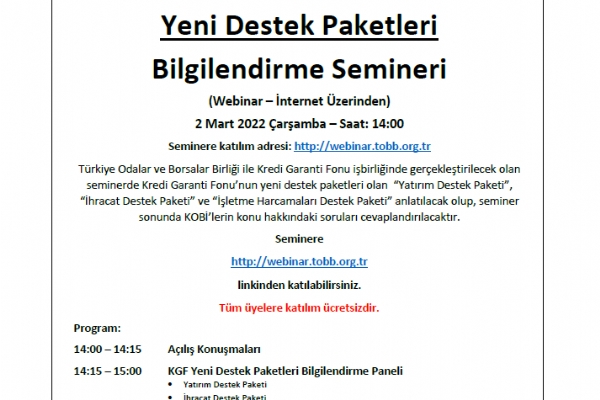 Kredi Garanti Fonu (KGF) Yeni Destek Paketleri Bilgilendirme Semineri Gerekleti
