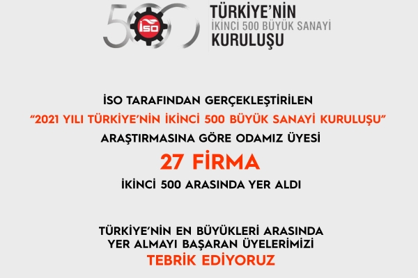 2021 Yılı İSO İkinci 500 Büyük Sanayi Kuruluşu Listesinde Çorlu TSO´dan 27 Firma Yer Aldı
