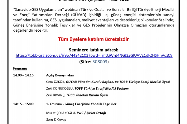 Sanayide GES Uygulamaları Webinarı gerçekleştirildi