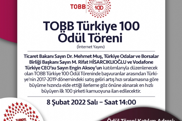 TOBB Türkiye 100 Ödül Töreni Gerçekleşti