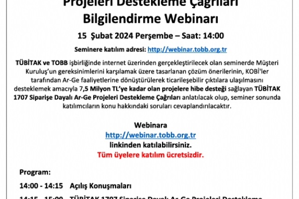 TBTAK Ar-Ge Projeleri Destekleme arlar Hakknda Webinar Gerekleti