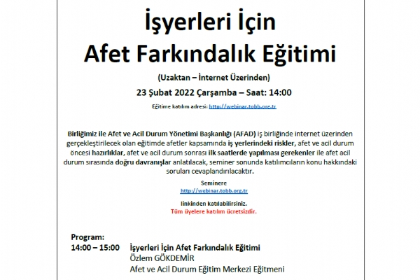 İşyerleri İçin Afet Farkındalık Eğitimi Gerçekleşti