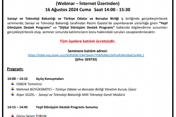 Yeil Dnm ve Dijital Dnm Destek Program Bilgilendirme Webinar Gerekleti