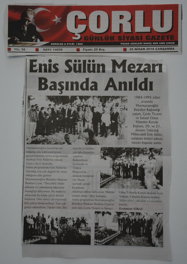 Enis Sülün Mezarı Başında Anıldı- 25 Nisan 2018- Çorlu Gazetesi