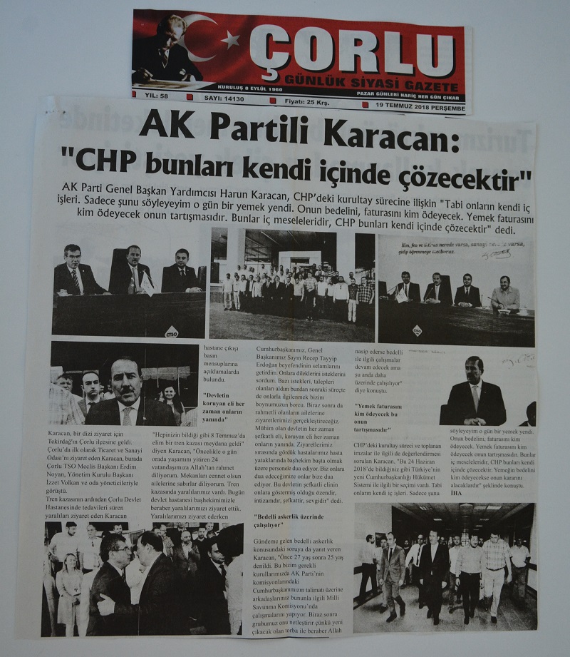 AK Partili Karacan: "CHP bunları kendi içinde çözecektir" -19 Temmuz 2018- Çorlu