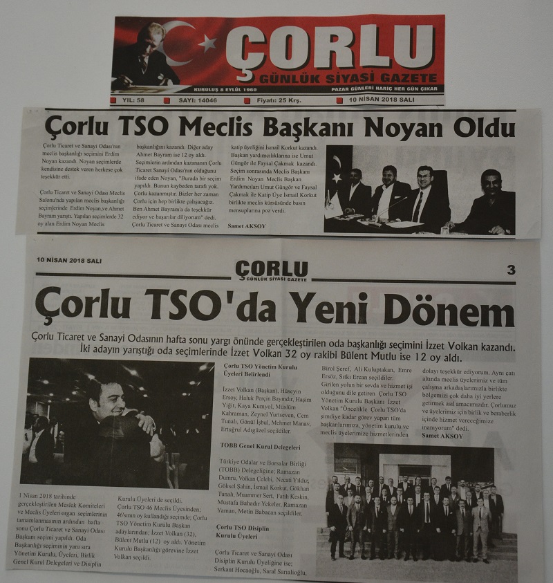 Çorlu TSO´da Yeni Dönem -10 Nisan 2018- Çorlu Gazetesi
