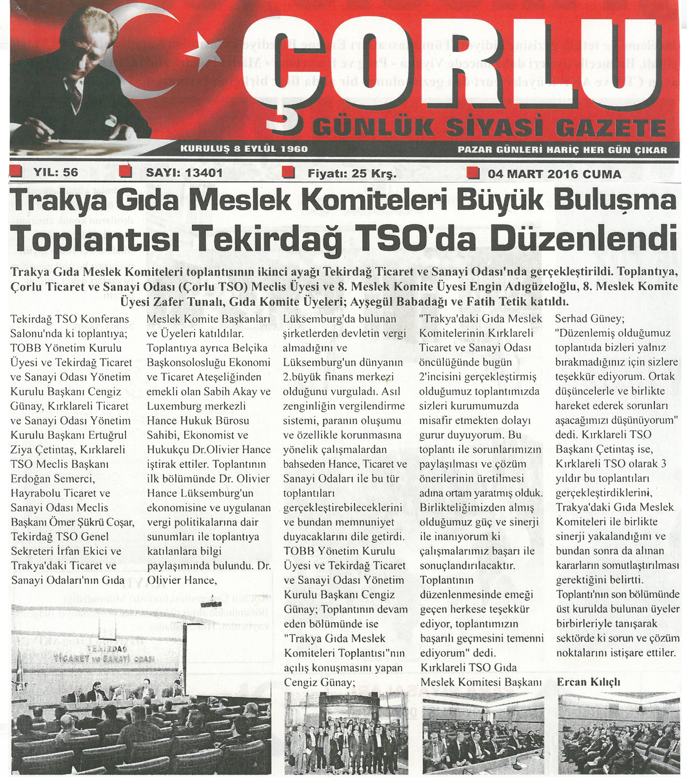 Trakya Gıda Meslek Komiteleri Büyük Buluşma Toplantısı Tekirdağ TSO´da Düzenlendi - 4 Mart 2016 - Çorlu