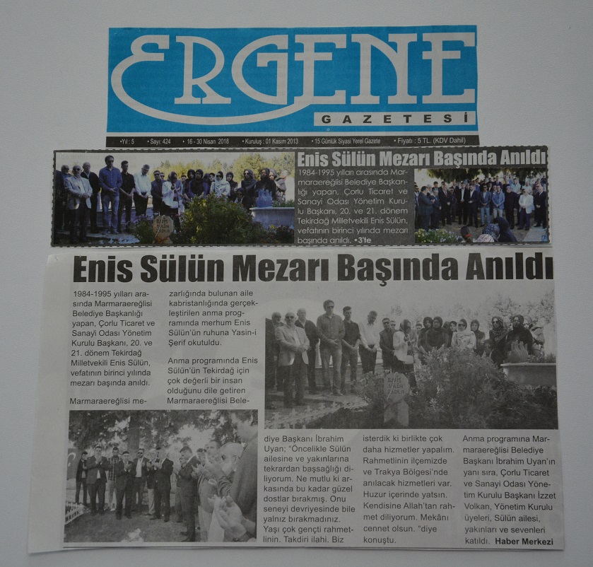 Enis Sülün Mezarı Başında Anıldı- 16-30 Nisan 2018- Ergene Gazetesi