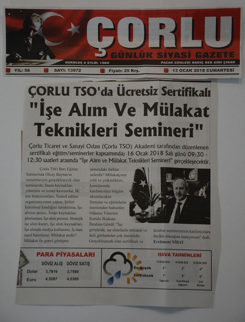 Çorlu TSO´da Ücretsiz Sertifikalı "İşe Alım Ve Mülakat Teknikleri Semineri" - 13 Ocak 2018 - Çorlu